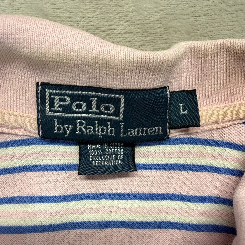 Vintage Polo Ralph Lauren Polo Shirt Mens L Pink Striped Short Sleeve Preppy Y2k